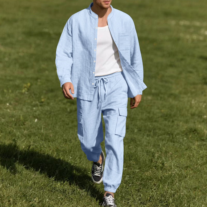Linen Shirt Summer - Men's Linen Breathable Two-Piece Set with