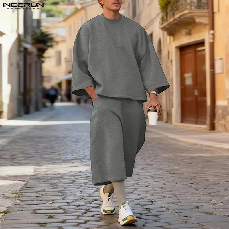 Mens Fashion Suits - INCERUN Men Sets Solid Color Baggy