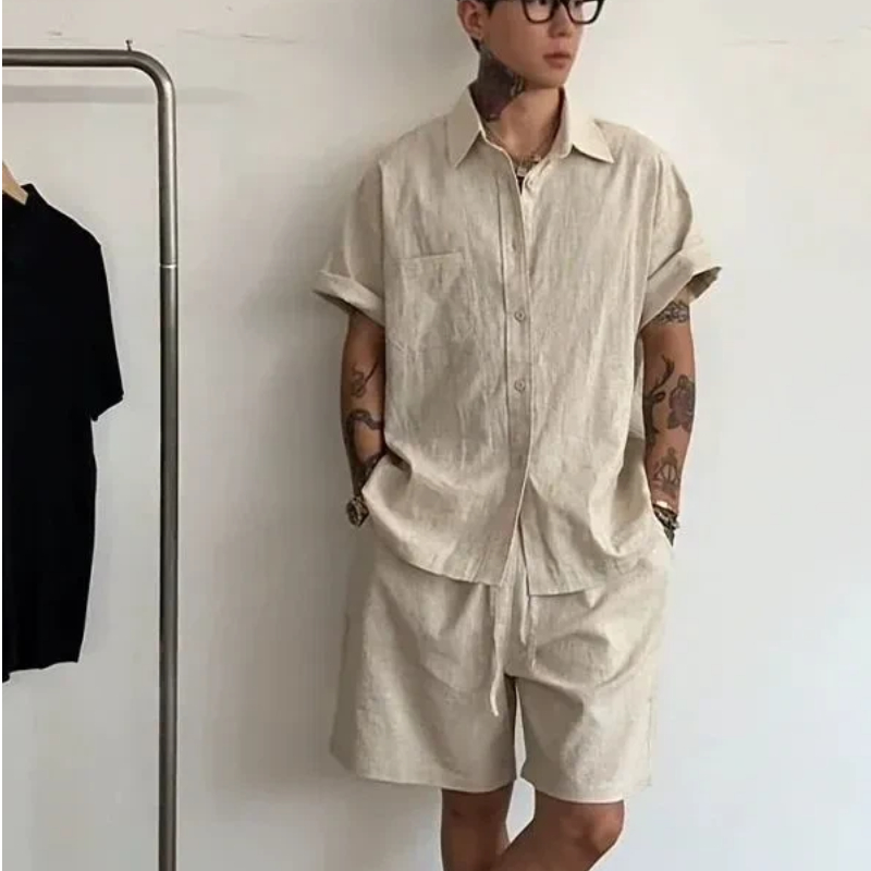Linen Shirt Summer - Mens Linen Cotton 2 Piece Set