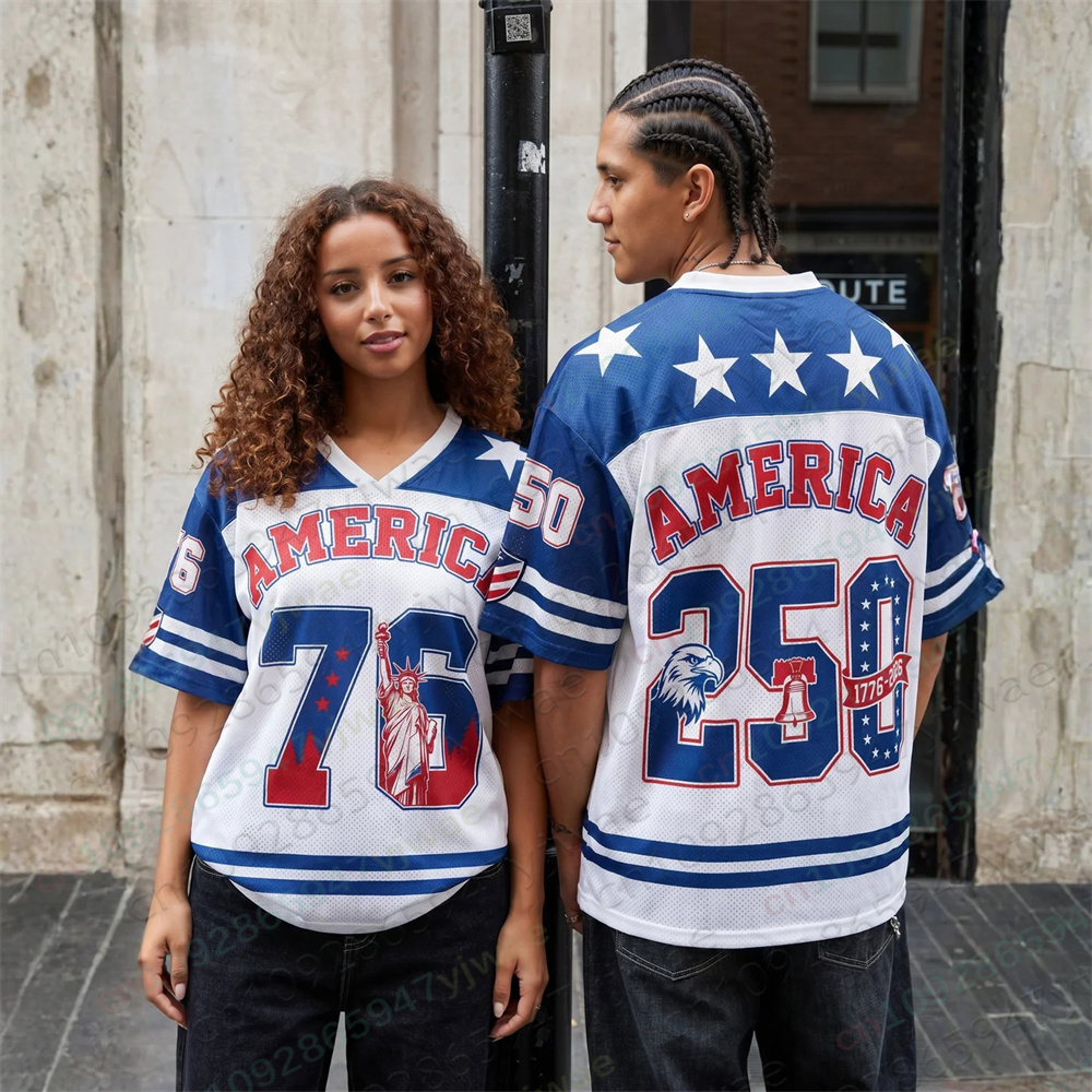 Men'S Fashion V Neck T Shirts - USA 250th Anniversary Mesh Jersey Fashionable