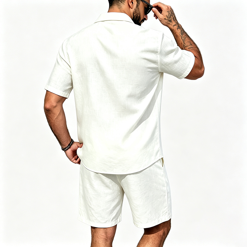 Men Linen Two Piece Outfit Sho - Linen Shirt Summer 评论和价格