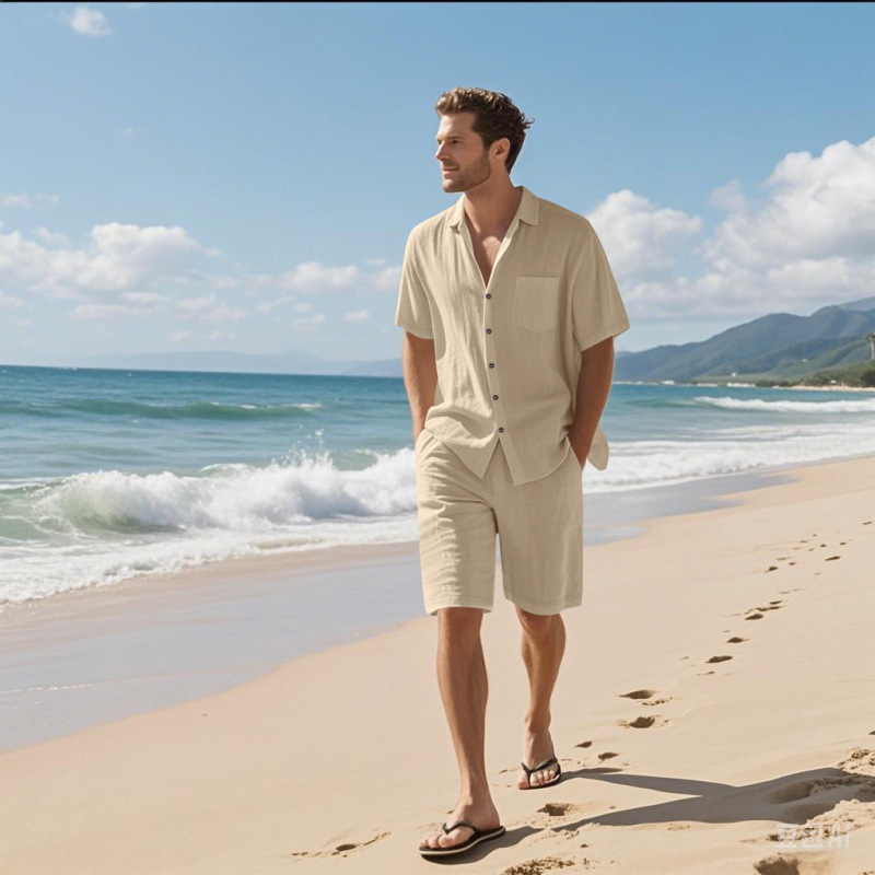 Men Linen Blend Camp Collar Sh - Linen Shirt Summer 评论和价格