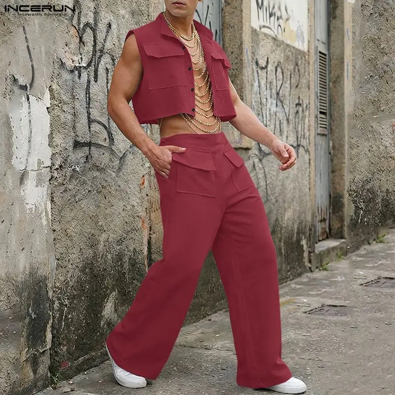 INCERUN Men Sets Solid Sleevel - Men'S Fashion Designer 评论和价格