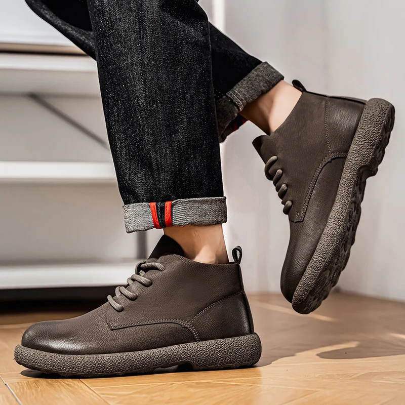 Men Ankle Boots Brown Short Bo - Fashion Men'S Boots 评论和价格