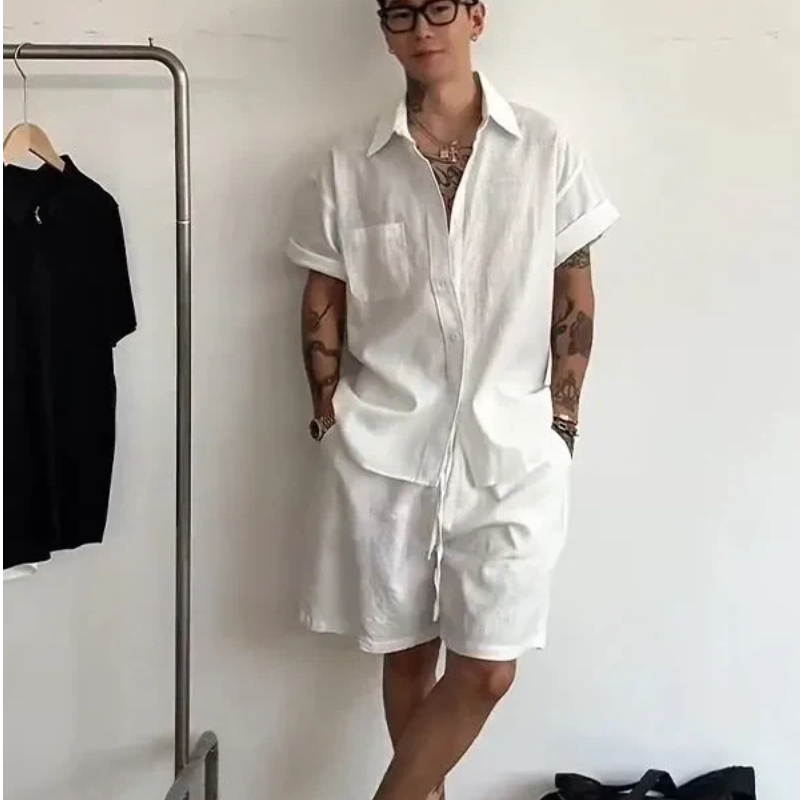 Mens Linen Cotton 2 Piece Set  - Linen Shirt Summer 评论和价格