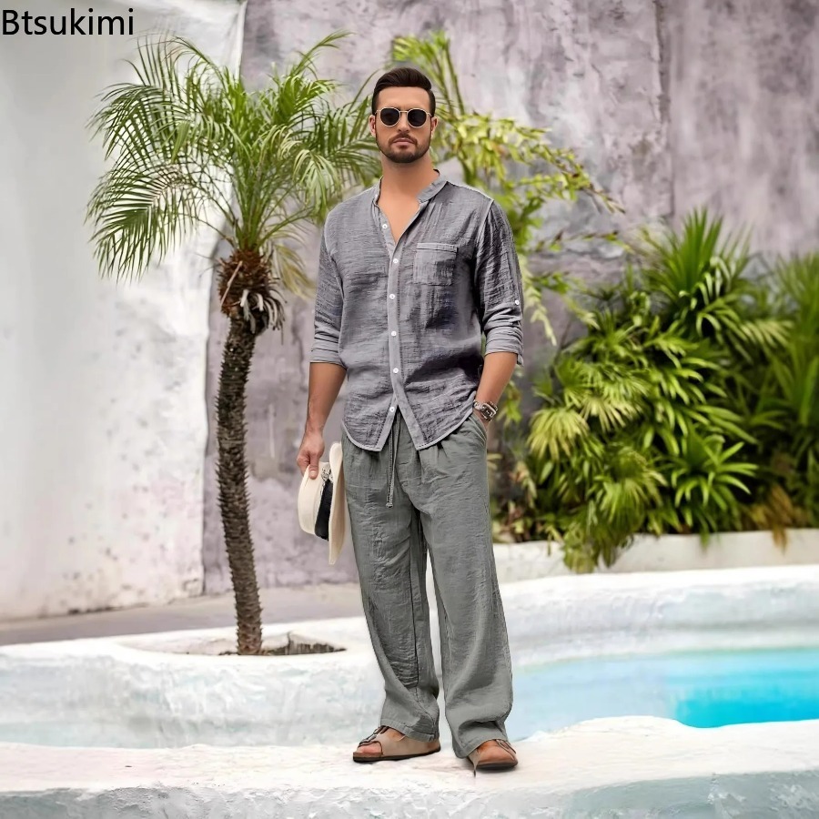 New Men's Casual Cotton Linen  - Linen Shirt Summer 评论和价格