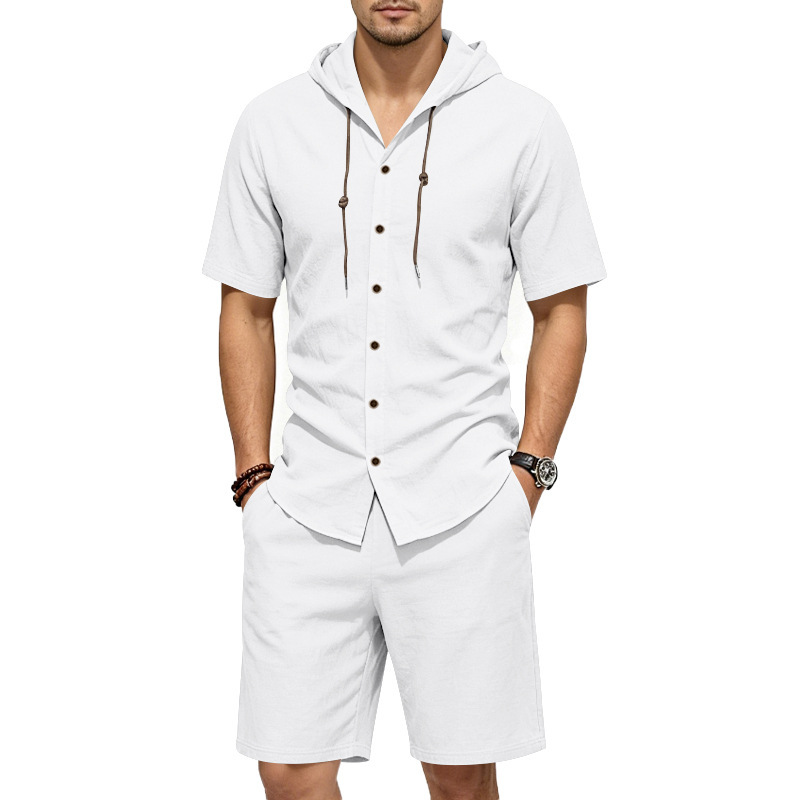 Mens Summer Linen Two Piece Se - Linen Shirt Summer 评论和价格