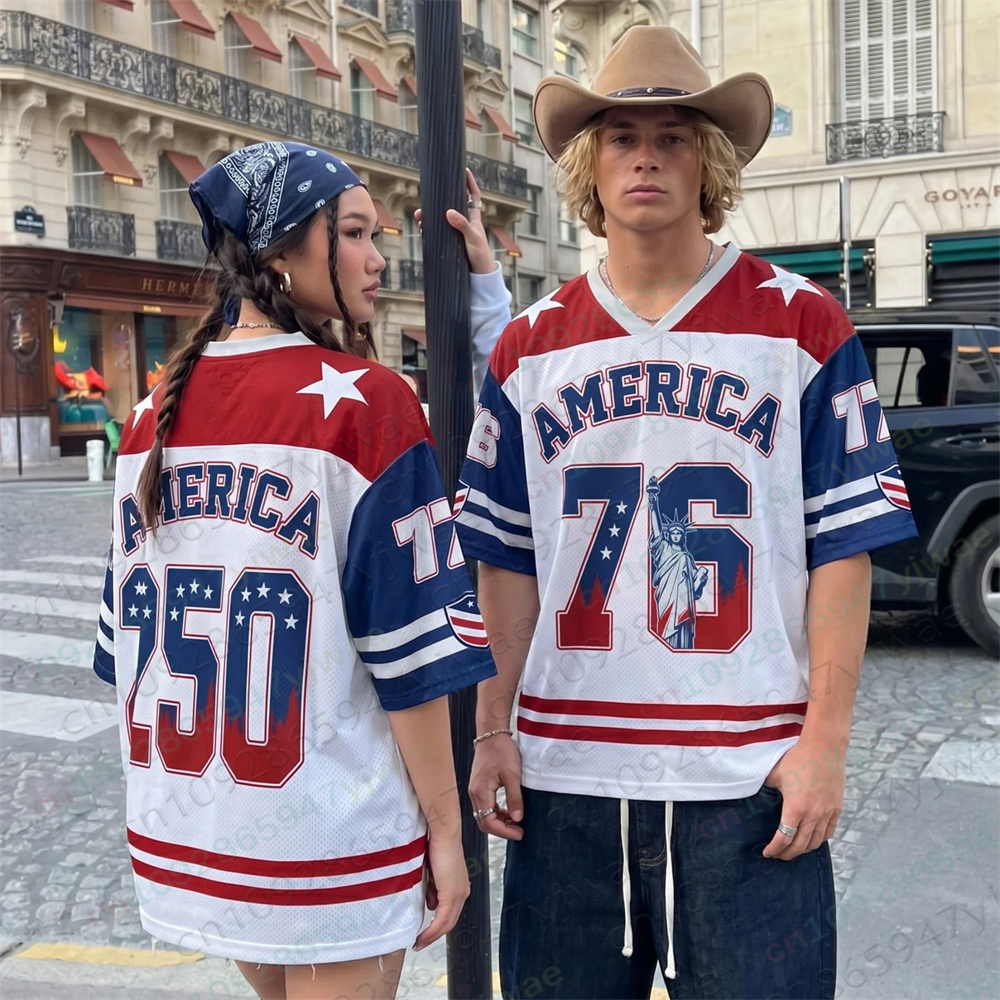 USA 250th Anniversary Mesh Jer - Men'S Fashion V Neck T Shirts 评论和价格