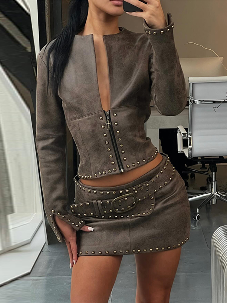 Y2k Leather Skirt Set Women Ri - Men'S Fashion Outfits 2026 评论和价格