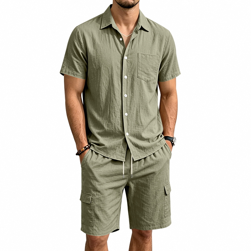 Men Summer American Linen Two  - Linen Shirt Summer 评论和价格