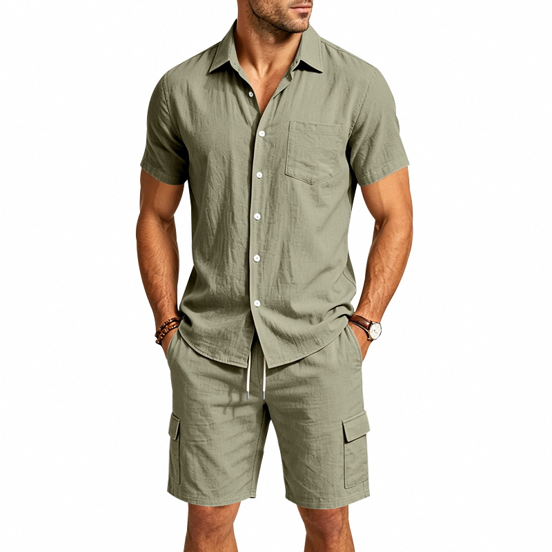 Men Summer American Linen Two  - Linen Shirt Summer 评论和价格