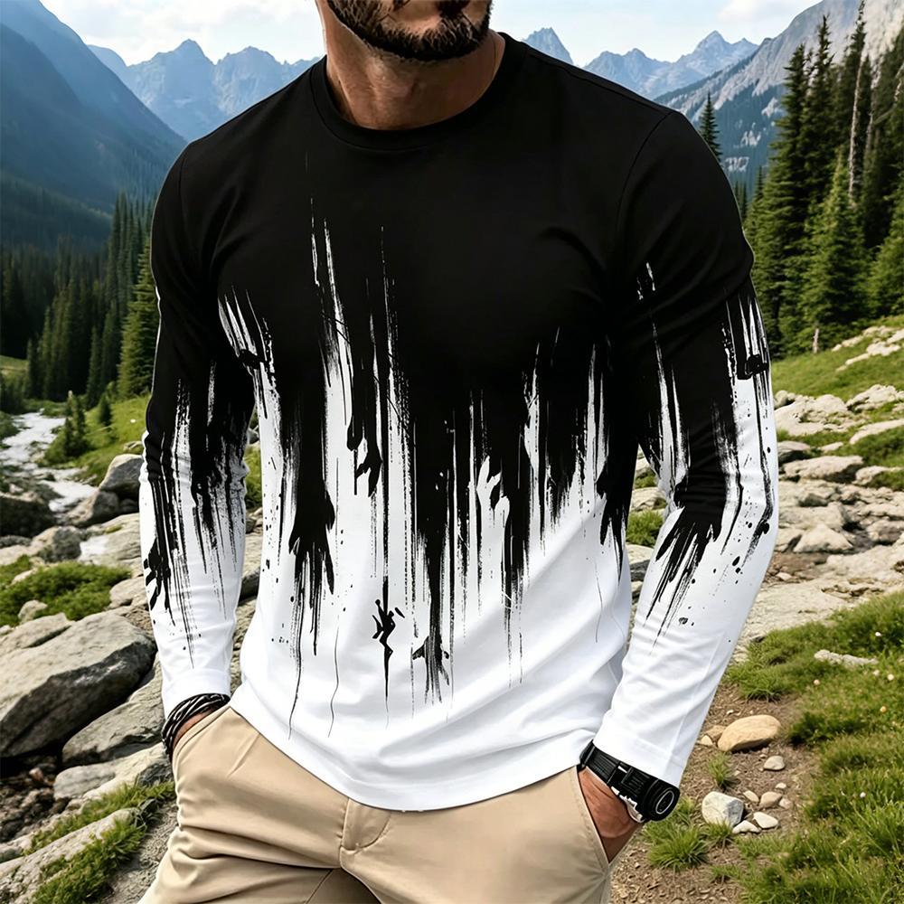 Men's Gradient Ink Splash Long - Mens Fashion Top 评论和价格