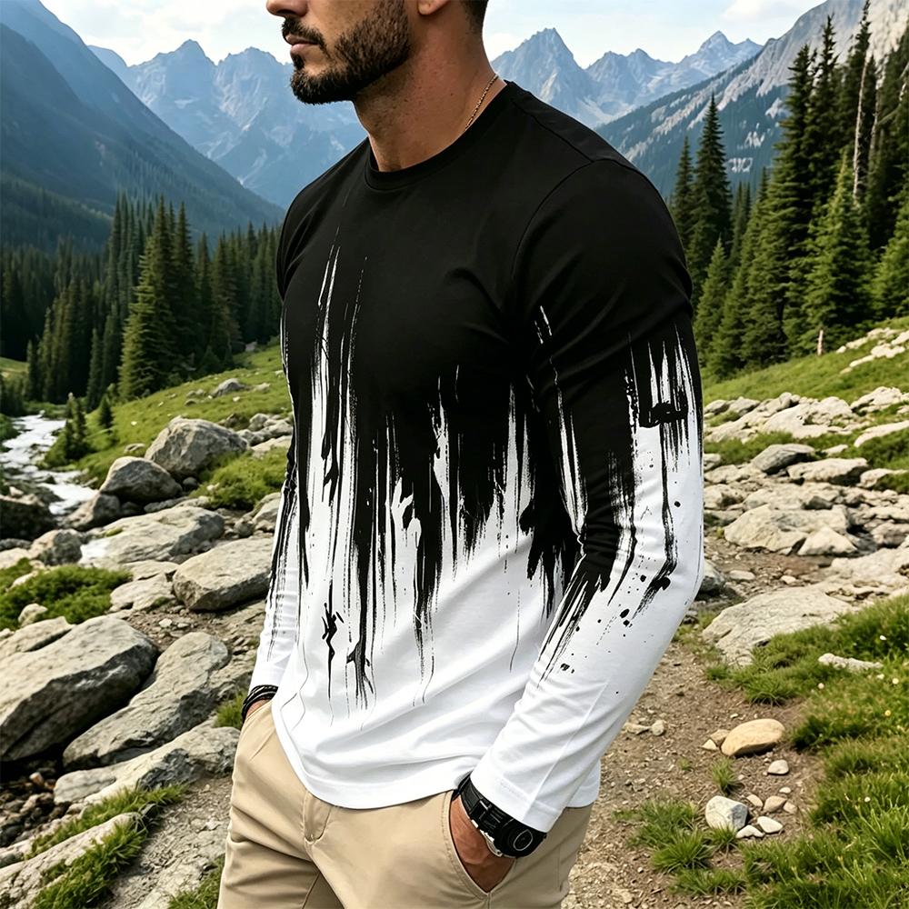 Men's Gradient Ink Splash Long - Mens Fashion Top 评论和价格