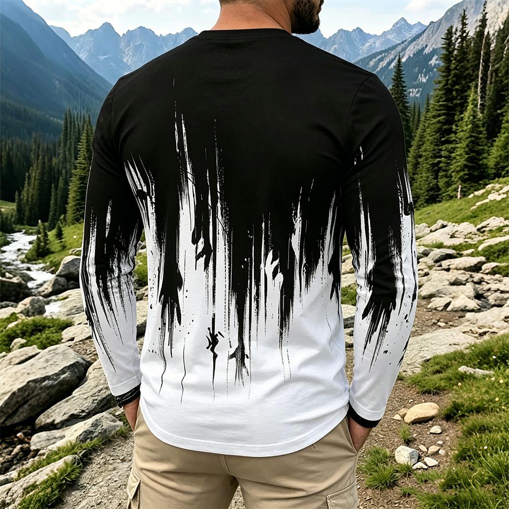 Men's Gradient Ink Splash Long - Mens Fashion Top 评论和价格