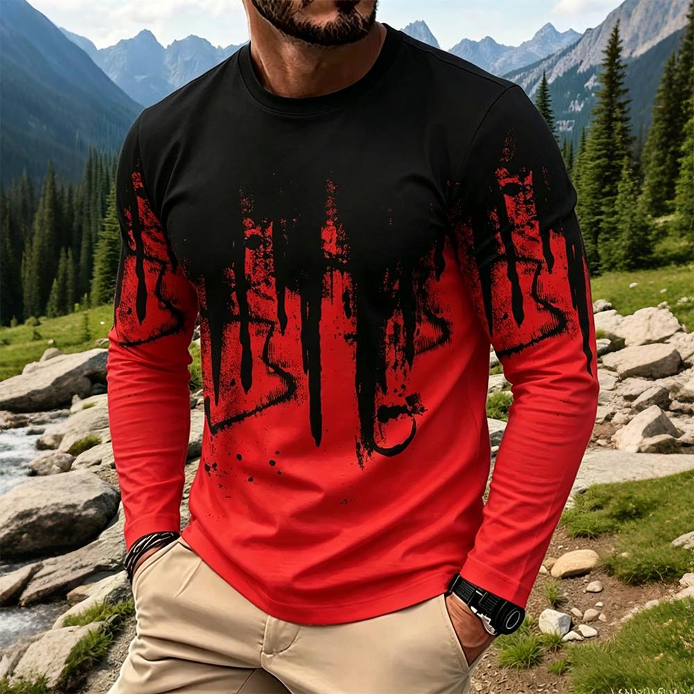 Men's Gradient Ink Splash Long - Mens Fashion Top 评论和价格